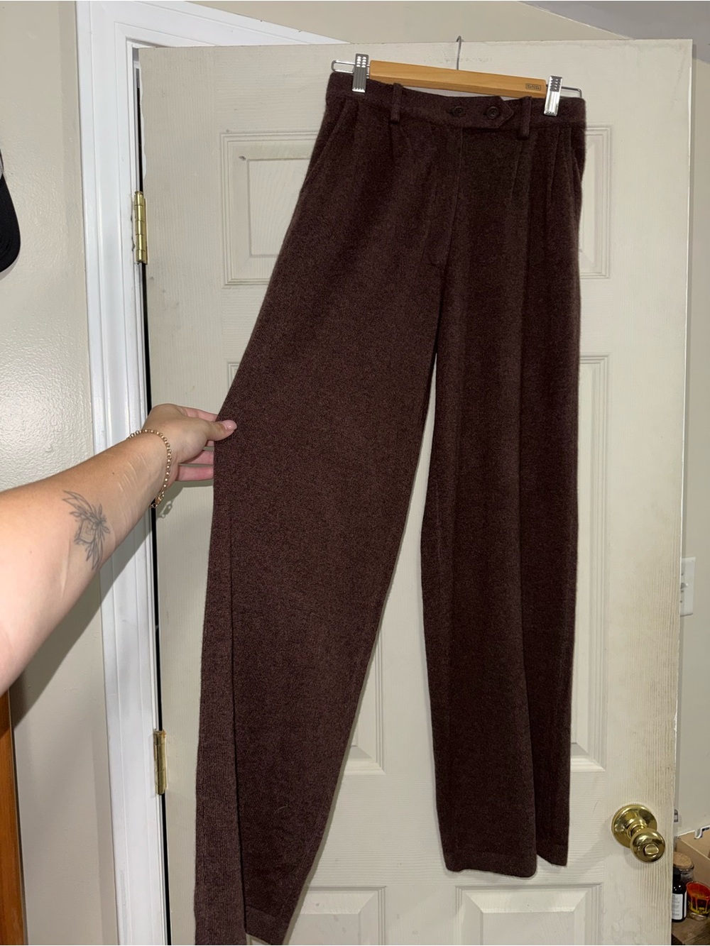 NakedCashmere Dark Brown Wide-Leg Knit Pants